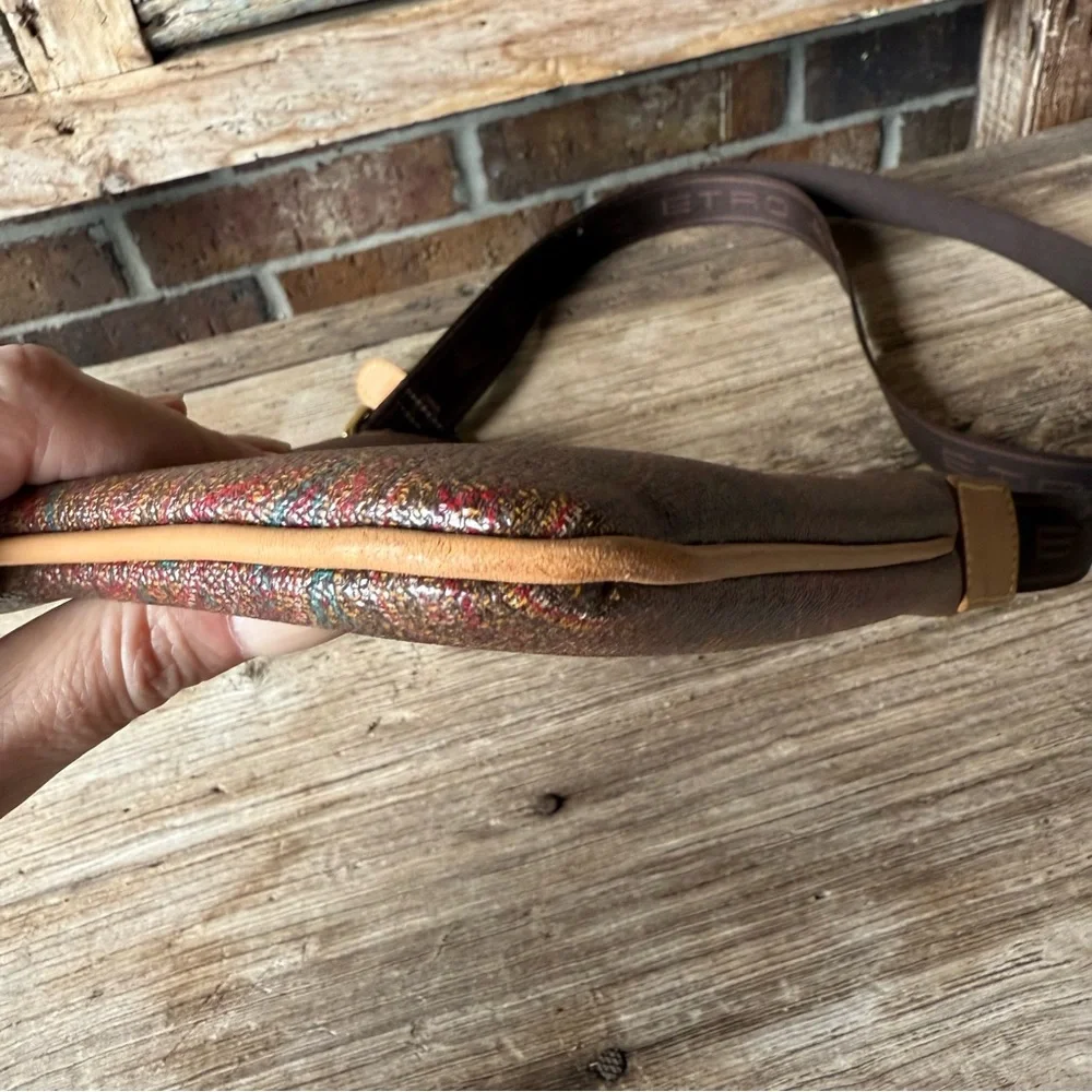 Etro Multicolor Paisley Bag Gold Hardware Leather Trim Canvas Strap